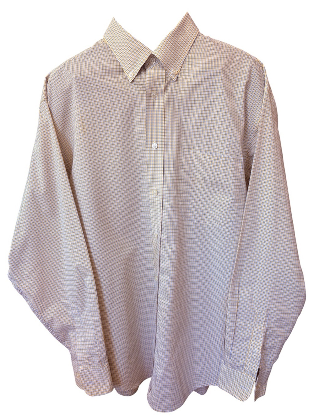 Roundtree & Yorke Easy Care Pale Yellow and Blue Check Button-Down Shirt Size XL